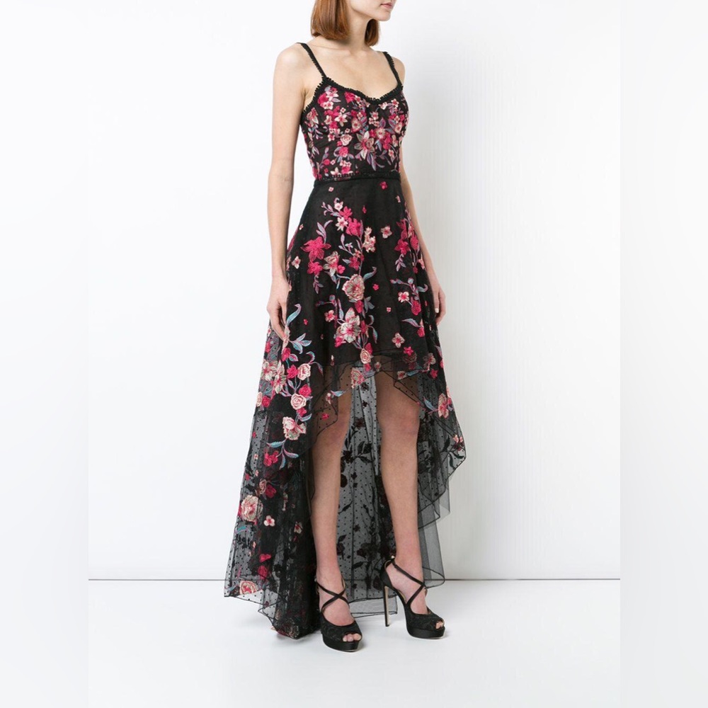 Marchesa notte
Women's Black Embroidered High-low Flocked Tulle Gown